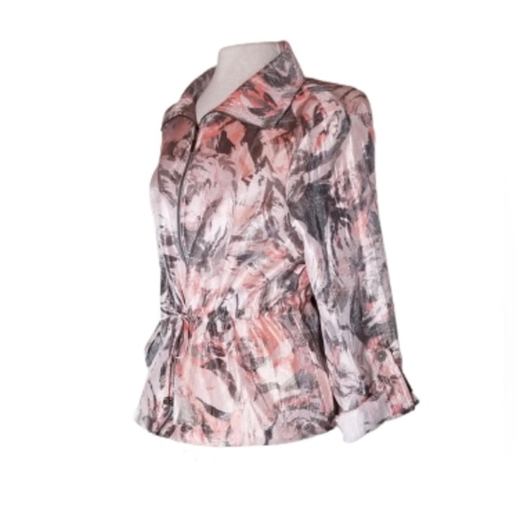 RUBY RD JACKET PINK ABSTRACT FLORAL SIZE 16P WITH ZIPPER AND DRAWSTRING WAIST - Picture 5 of 8